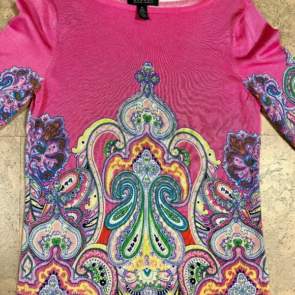 Lauren Ralph Lauren Pink Paisley Print Boat Neck Three-Quarter Sleeve Size M - Picture 7 of 9
